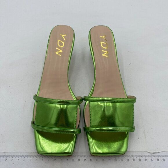 YDN Lime Green Square Open Toe Kitten Heels Slide Sandals Cutout Mule Dress Shoe - Picture 3 of 8